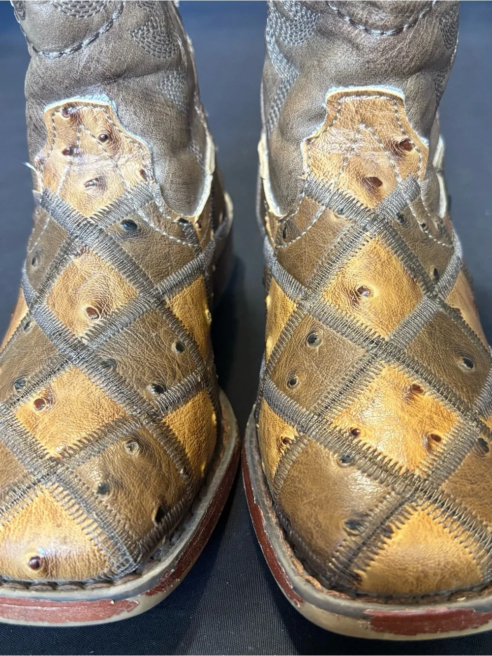 Roper Kids size 11 Bird Blocks Square Toe Western Cowboy Boots